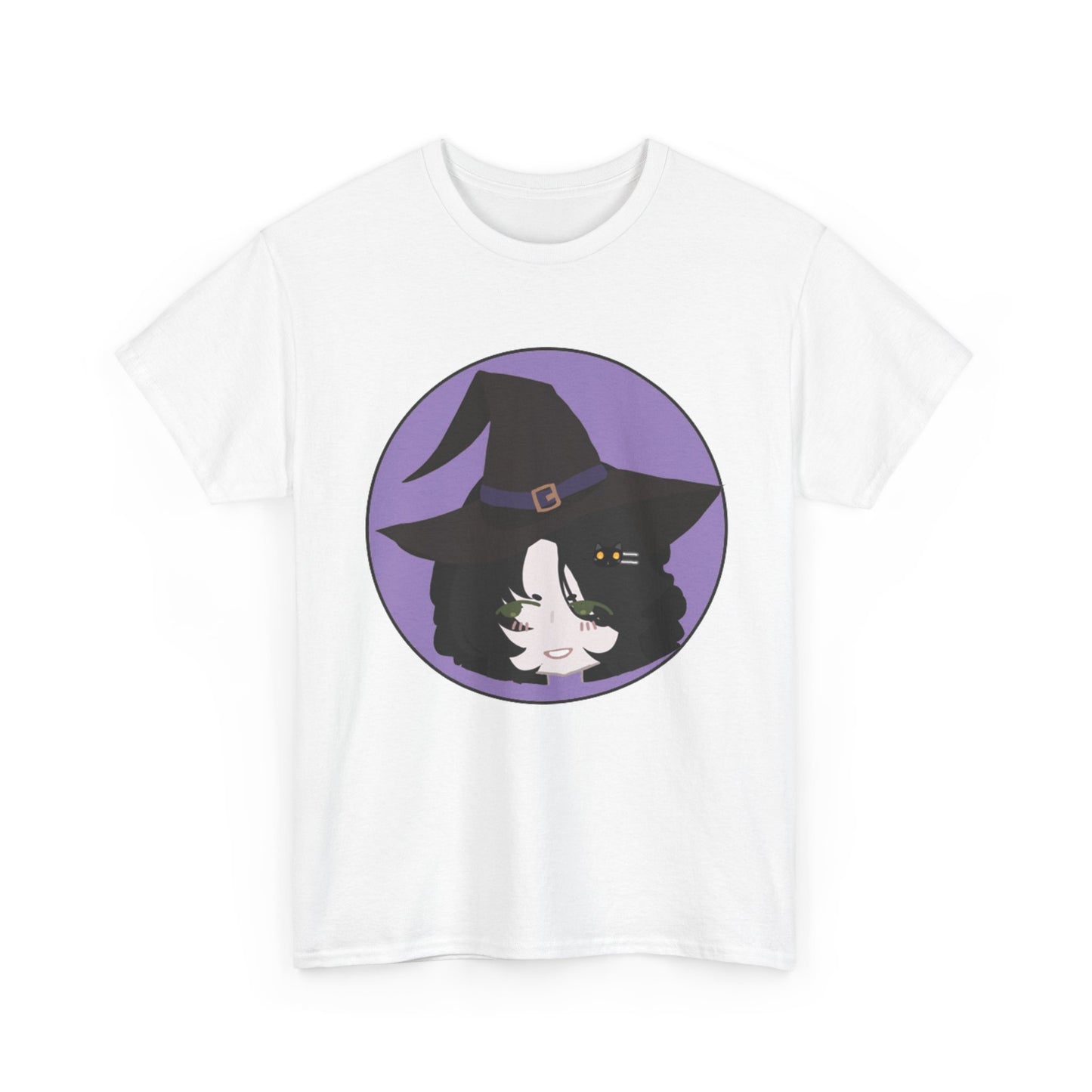 Cute Witch Unisex Heavy Cotton Tee, Halloween Shirt, Cat Lover Gift, Witchy Vibes Tee, Cozy Unisex T-Shirt