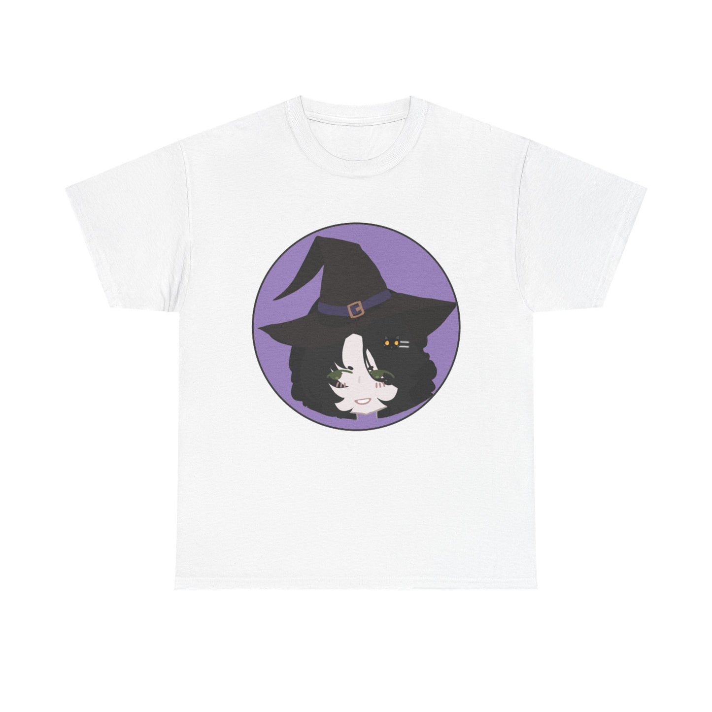 Cute Witch Unisex Heavy Cotton Tee, Halloween Shirt, Cat Lover Gift, Witchy Vibes Tee, Cozy Unisex T-Shirt