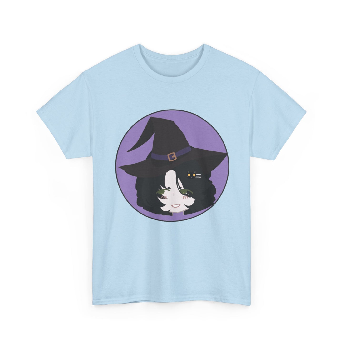 Cute Witch Unisex Heavy Cotton Tee, Halloween Shirt, Cat Lover Gift, Witchy Vibes Tee, Cozy Unisex T-Shirt