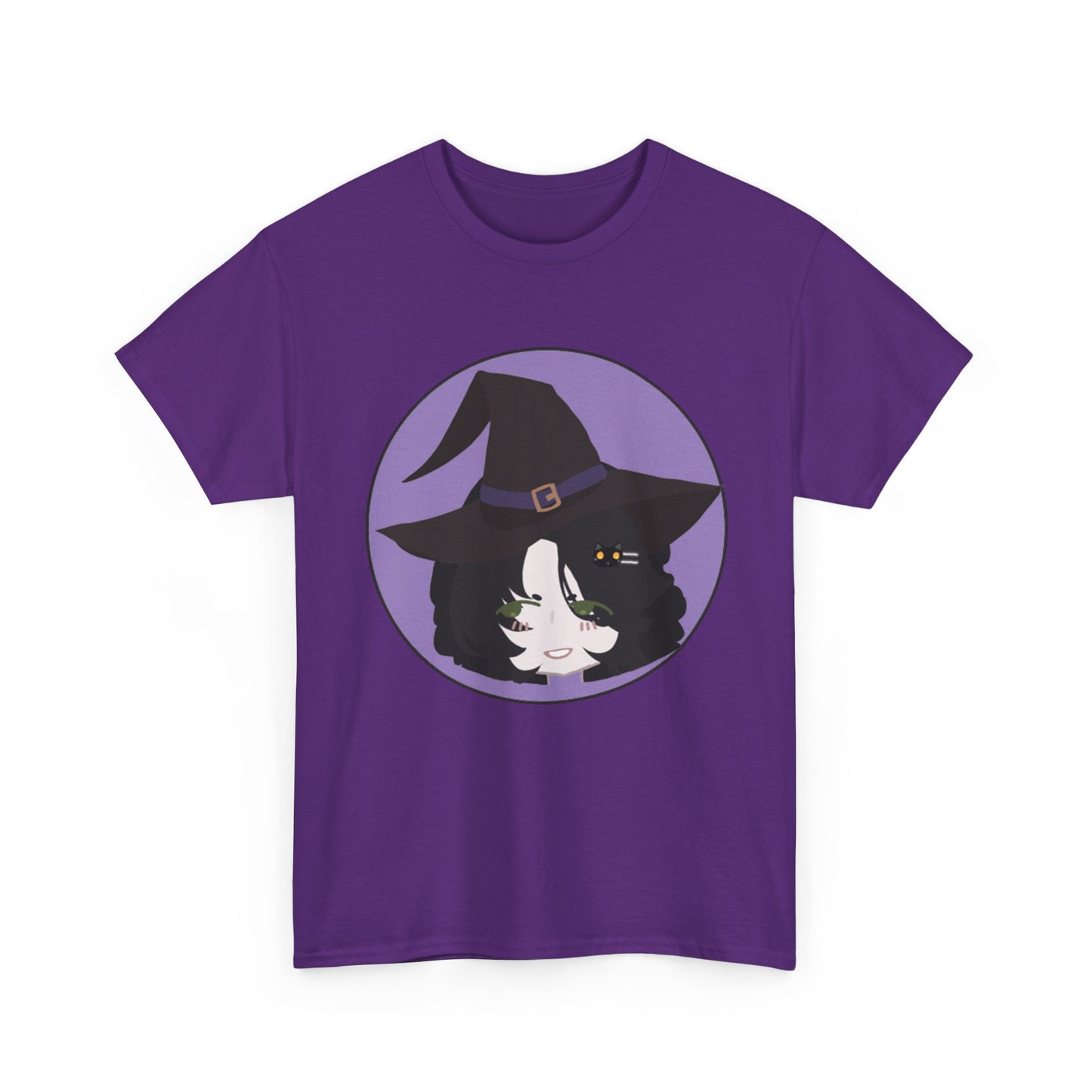 Cute Witch Unisex Heavy Cotton Tee, Halloween Shirt, Cat Lover Gift, Witchy Vibes Tee, Cozy Unisex T-Shirt