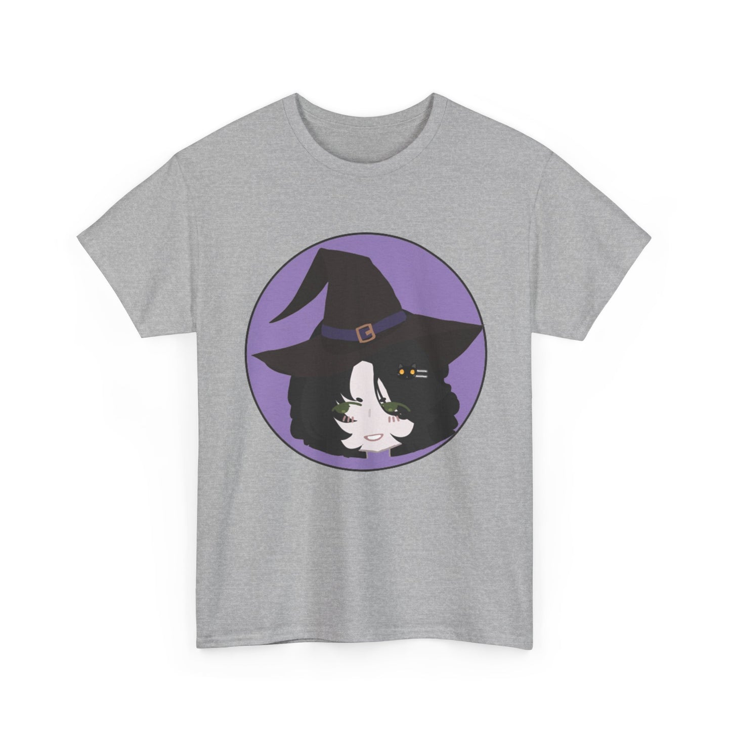 Cute Witch Unisex Heavy Cotton Tee, Halloween Shirt, Cat Lover Gift, Witchy Vibes Tee, Cozy Unisex T-Shirt