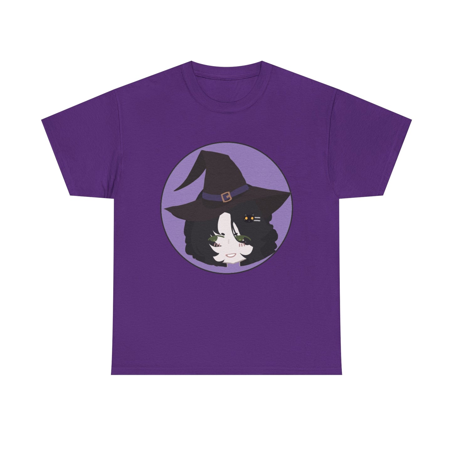 Cute Witch Unisex Heavy Cotton Tee, Halloween Shirt, Cat Lover Gift, Witchy Vibes Tee, Cozy Unisex T-Shirt