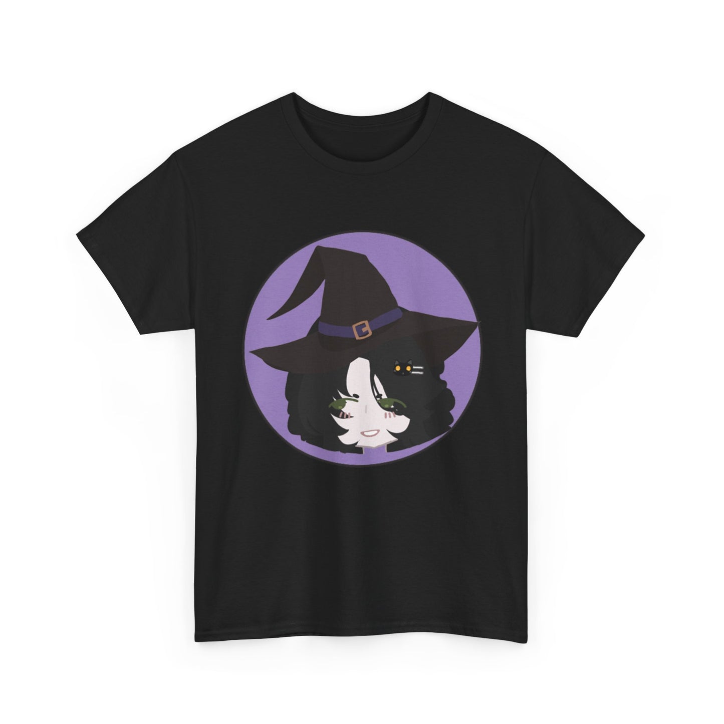 Cute Witch Unisex Heavy Cotton Tee, Halloween Shirt, Cat Lover Gift, Witchy Vibes Tee, Cozy Unisex T-Shirt