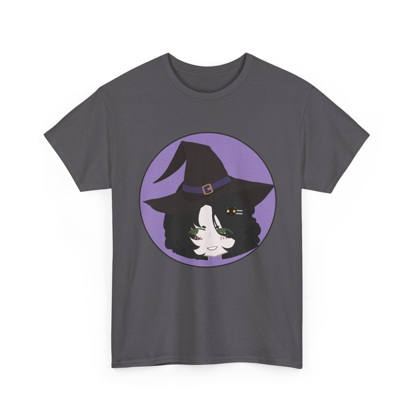 Cute Witch Unisex Heavy Cotton Tee, Halloween Shirt, Cat Lover Gift, Witchy Vibes Tee, Cozy Unisex T-Shirt