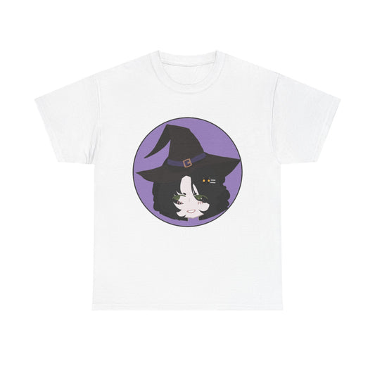 Cute Witch Unisex Heavy Cotton Tee, Halloween Shirt, Cat Lover Gift, Witchy Vibes Tee, Cozy Unisex T-Shirt