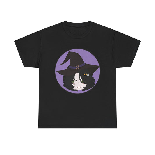 Cute Witch Unisex Heavy Cotton Tee, Halloween Shirt, Cat Lover Gift, Witchy Vibes Tee, Cozy Unisex T-Shirt