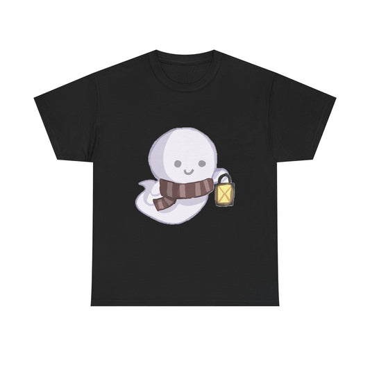 Cute Ghost Unisex Heavy Cotton Tee, Halloween Shirt, Cat Lover Gift, Witchy Vibes Tee, Cozy Unisex T-Shirt